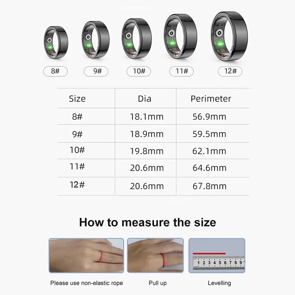 For HUAWEI XIAOMI SAMSUNG Smart Ring Men Titanium Steel Shell Health Monitoring 3ATM Waterproof 100+ Sport Modes Smartring Women